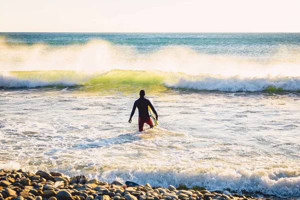 Surfer Sunset Winter Surfing Swimsuit — Stock Photo, Image