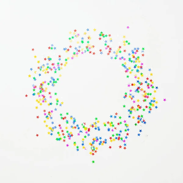 Bright Colorful Confetti White Background Flat Lay Top View — Stock Photo, Image