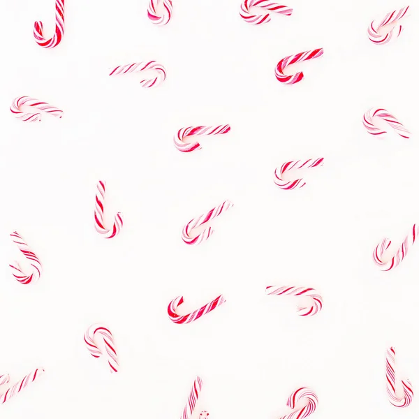 Traditional Christmas Candy Canes Isolated White Background Copy Space Flat — Stock Photo, Image