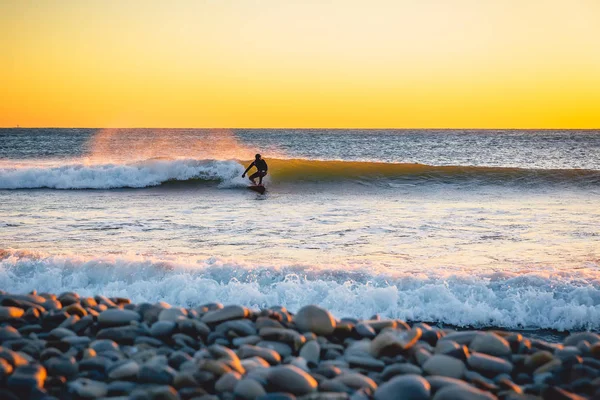 Surfer Riding Perfect Ocean Wave Sunset Winter Surfing Swimsuit — Stock Photo, Image