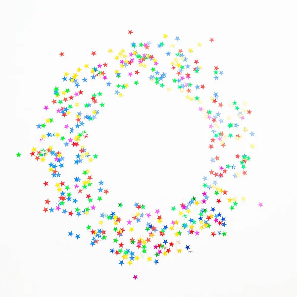 Bright Colorful Confetti White Background Flat Lay Top View — Stock Photo, Image