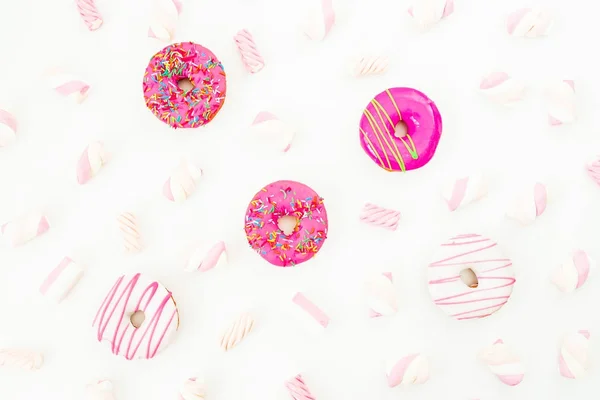 Рамка Разноцветных Розовых Пончиков Зефира — стоковое фото