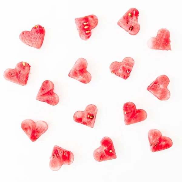Patroon Van Watermeloen Slices Witte Achtergrond Aftelkalender Voor Valentijnsdag Patroon — Stockfoto