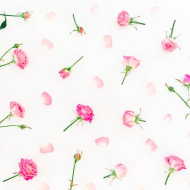 Çiçek desenli pembe Gül ışık arka plan ile. Düz yatıyordu, en iyi görünümü. 