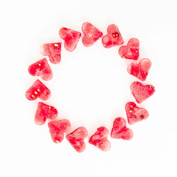 Aftelkalender Voor Valentijnsdag Badrand Van Watermeloen Segment Witte Achtergrond Plat — Stockfoto
