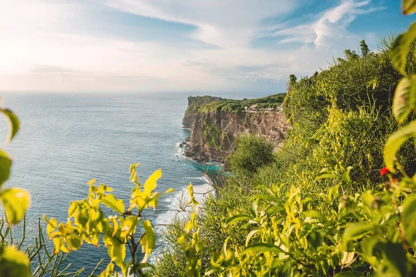 Scenic View Green Cliff Blue Serene Sea — Stock Photo, Image