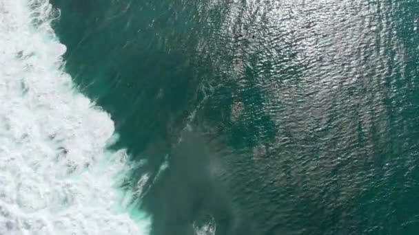 与冲浪和海浪在海洋中的空中景观 顶部视图 冲浪和冲浪 — 图库视频影像