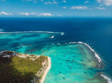 Mauritius Adası Panorama ve Le Morne Brabant Mo 'nun hava manzarası