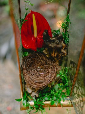 Düğün töreni için güzel çiçekler ve süslemeler.