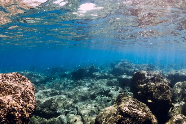 Onderwaterscène met koralen en zonnestralen. Tropische oceaan — Stockfoto