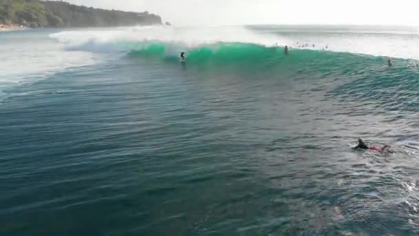 September 2019 Bali Indonesië Surfer Een Vat Oceaangolf Surfen Grote — Stockvideo