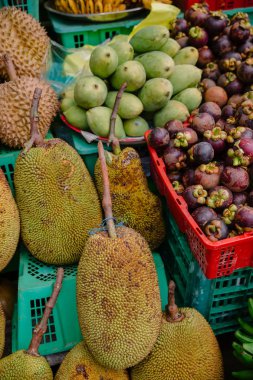 Bali 'de mango, mangosteen ve ananaslı taze meyve pazarı