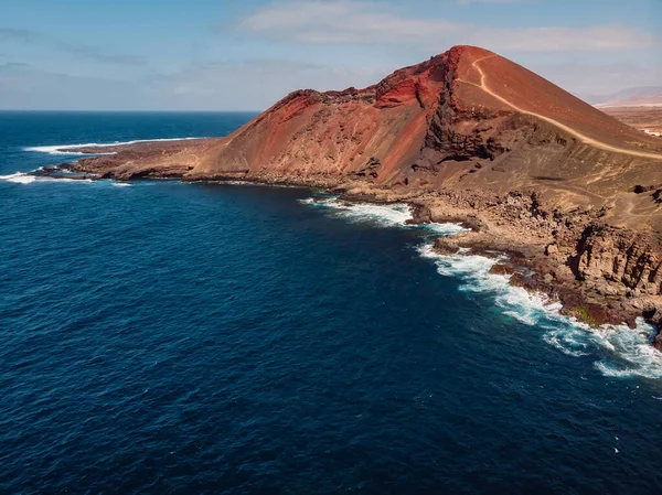 Vulkankrater Mit Atlantik Bei Santa Lanzarote Spanien Luftaufnahme — Stockfoto