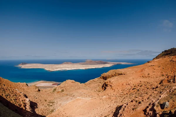 Uitkijkpunt Met Graciosa Lanzarote Spanje Panorama Van Het Schilderachtige Uitzicht — Stockfoto