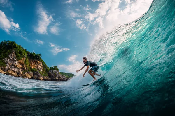 April 2019 Bali Indonesia Surfer Ride Surfboard Barrel Wave Professional — Stock Photo, Image