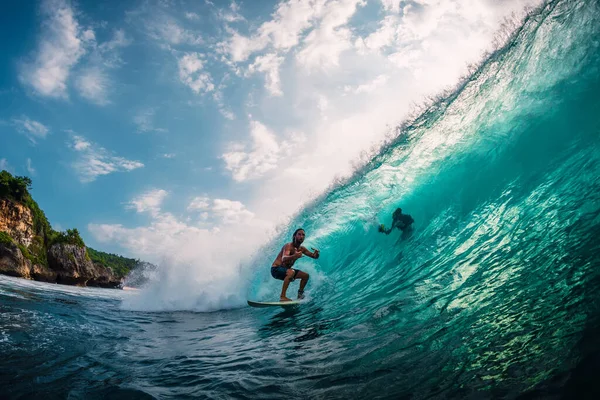 April 2019 Bali Indonesia Surfer Ride Surfboard Barrel Wave Professional — Stock Photo, Image