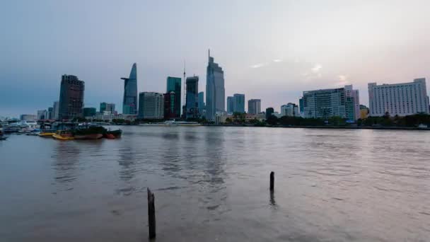 Timelapse Zonsondergang Video Van Riverside Chi Minh City Vietnam — Stockvideo