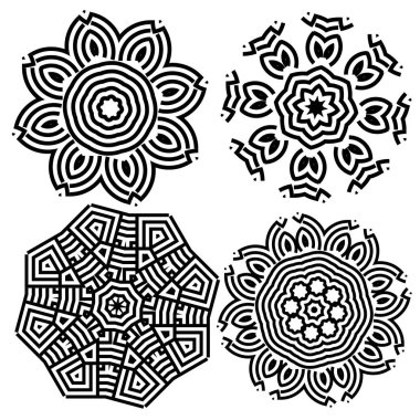 tasarım öğeleri kümesi. Stilize çiçekler, mandala.
