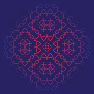 Mandala, mavi ve kırmızı desenli arka plan.