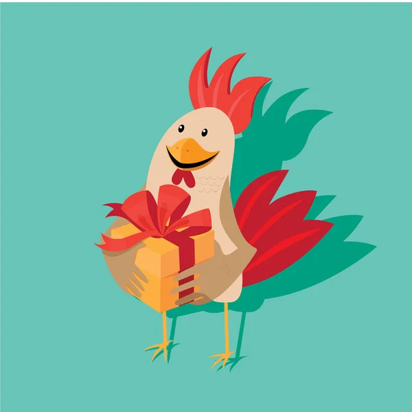 Funny card with a rooster in cartoon style. — Stock Vector