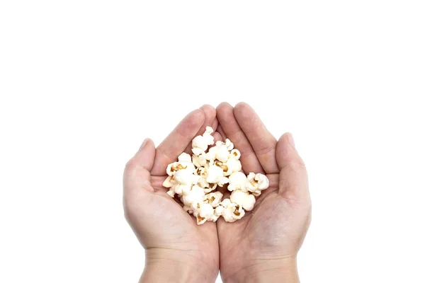 Palomitas de mano aisladas sobre fondo blanco, espacio para texto — Foto de Stock