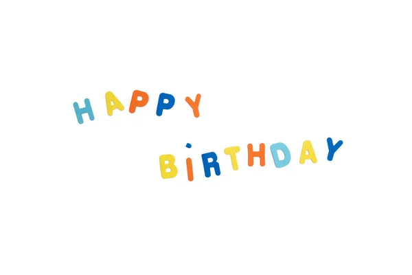 Barevné slovo Happy Birthday izolované na bílém pozadí, Různé barvy prostor pro text — Stock fotografie