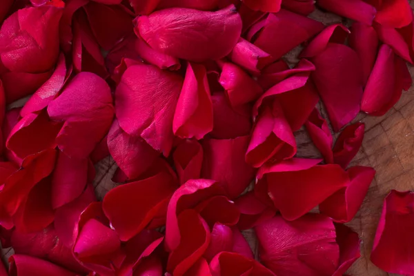 Montón de pétalos de rosa roja textura de fondo, concepto de naturaleza romántica — Foto de Stock