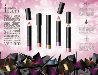 Renkli dudak parlatıcısı kalem seti. Makyaj kozmetik illüstrasyon soyut öğeler ile vektör.