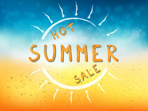 Güneş ve metin ile sıcak yaz satış arka plan. Parlayan bir yaz saati arka plan vektör çizim.