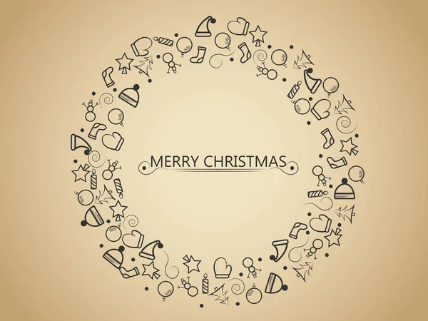 圣诞元素在圆窗体树环绕，邀请卡或其他横幅中黄金背景上。矢量图 Eps 10. — 图库矢量图片