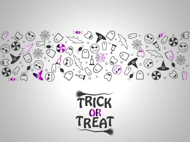 Şeker ya da numara Cadılar Bayramı mor ve siyah öğeleri şeritler şeklinde Gümüş arka plan üzerinde. Vektör çizim Eps 10.