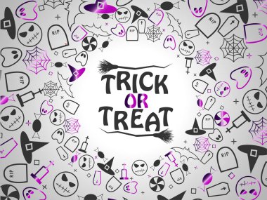 Şeker ya da numara Cadılar Bayramı mor ve siyah öğeleri üzerinde Gümüş arka plan. Vektör çizim Eps 10.