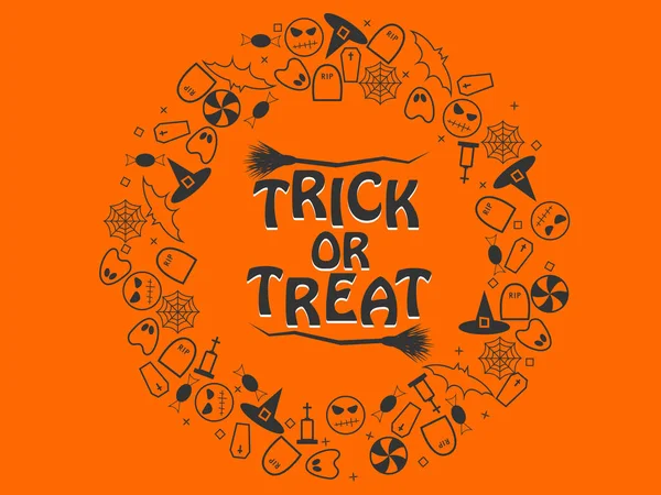 Şeker ya da Cadılar Bayramı siyah öğeleri turuncu zemin üzerine bir daire şeklinde. Vektör çizim Eps 10.