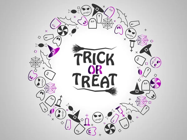 Şeker ya da Cadılar Bayramı mor ve siyah elemanları Gümüş arka plan üzerinde bir daire şeklinde. Vektör çizim Eps 10.