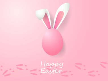 Mutlu Paskalya pastel yumurta bunny kulaklar ve parçaları üzerinde pembe bir arka plan ile. Vektör çizim.