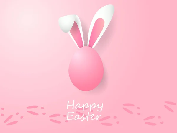 Happy Easter Pastel Egg Bunny Ears Tracks Pink Background Vector — Stock Vector