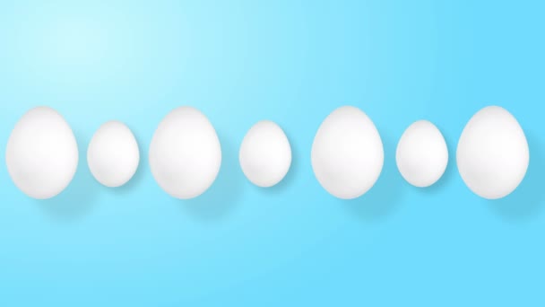 Animación Huevos Blancos Sobre Fondo Azul Pastel — Vídeos de Stock