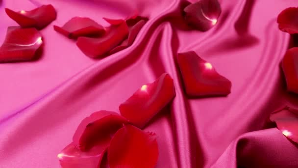 Red Rose Petals Red Silk Close — Stock Video