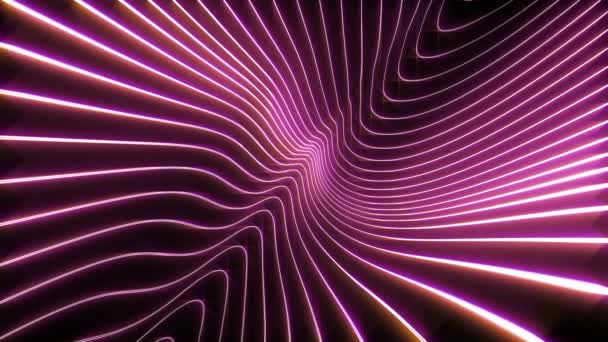 紫色抽象霓虹灯线动画在黑暗的背景下 — 图库视频影像