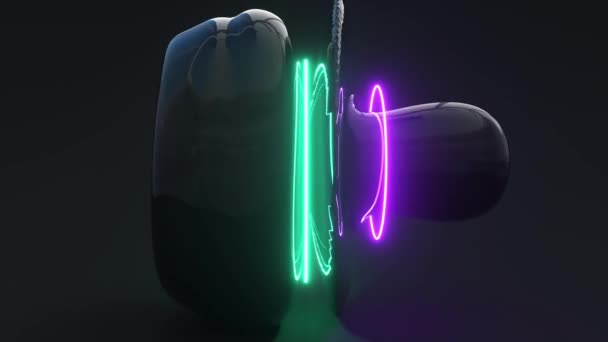 Abstraktní Tekutá Koule Neonovým Světlem Kruhy Uvnitř Bezešvé Smyčky Animace — Stock video
