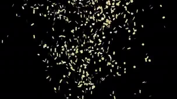 Feestexplosie Confetti Zwarte Achtergrond Maken Animatie Van Confetti Vallen Met — Stockvideo