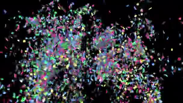 Feestexplosie Confetti Zwarte Achtergrond Maken Animatie Van Confetti Vallen Met — Stockvideo