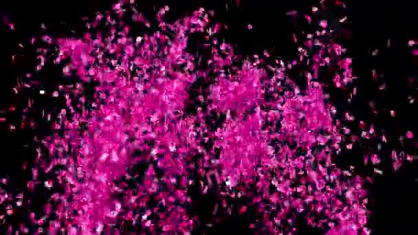 Партійний Вибух Конфетті Чорному Тлі Анімація Рендеринга Confetti Падає Альфа — стокове відео