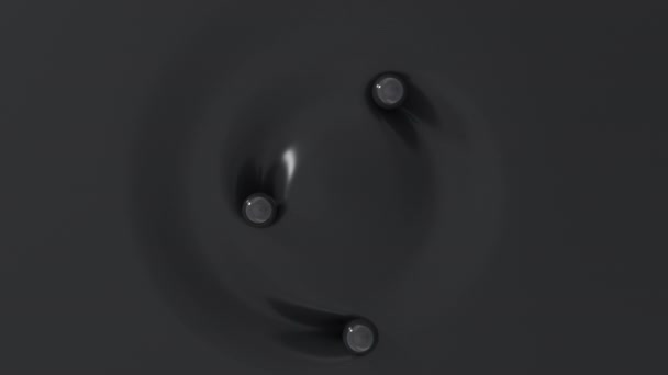 Three Black Balls Rolling Circle Soft Surface Top View Spheres — Stock Video