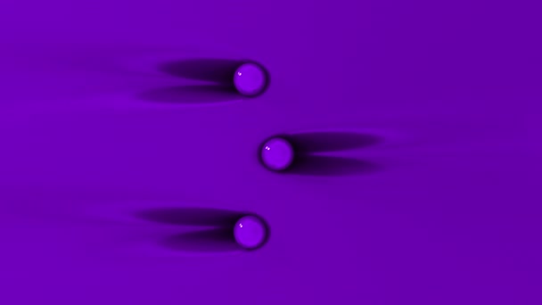 Три Фиолетовых Шара Катятся Мягкой Поверхности Верхний Вид Сфер Касающихся — стоковое видео