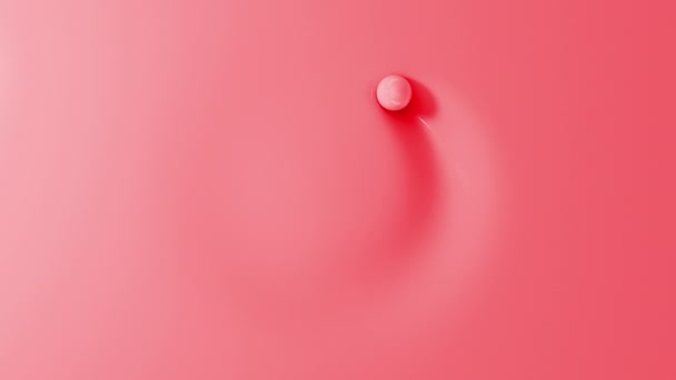 One red pastel ball rolling around circle on soft surface. Top view of spheres touching liquid material. 3D render animation. Seamless loop. — Stock Footage One Red Pastel Ball Rolling Circle Soft Surface Top View Royalty Free Stock Footage