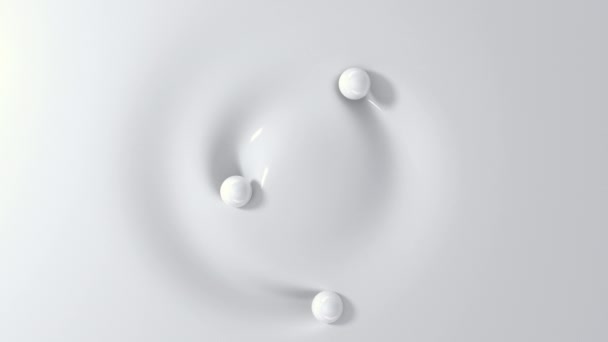 Three White Balls Rolling Circle Soft Surface Top View Spheres — Stock Video