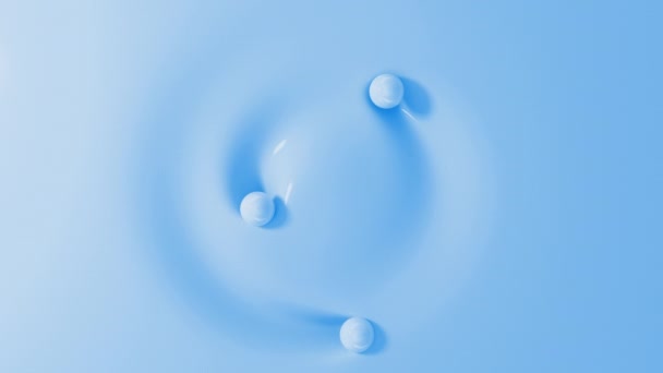 Three Blue Balls Rolling Circle Soft Surface Top View Spheres — Stock Video