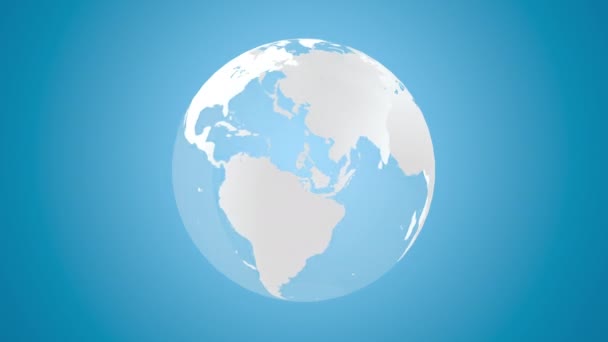 World Map Globe Rotating Blue Background Animation Render Earth Planet — 비디오