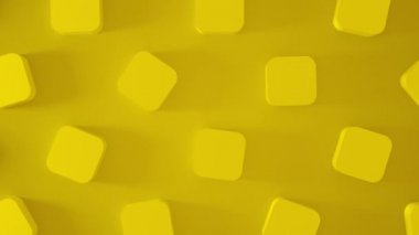 Etrafında dönen soyut 3 boyutlu sarı küpler. Animasyon arka planı şekillendirir. 4K görüntüleme. Kusursuz döngü.